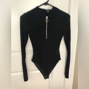 Forever 21 black mesh zip bodysuit small